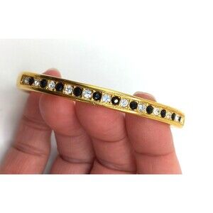 Vintage Roman Rhinestone Bangle Hinged Bracelet Gold-Tone Signed